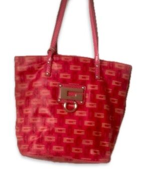 Guess Pink Monogram Multi Pocket Shoulder Tote Bag One Size